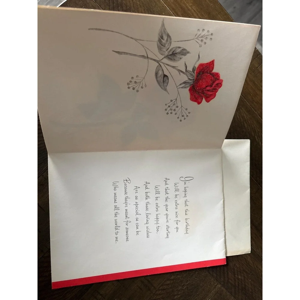 VTG Happy Birthday‎ Husband 1950's Greeting Card Roses Unsigned glitter etching